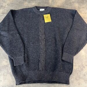 Andean Alpaca Sweater Mens Large Brown Ribbed Cable Knit Crewneck Peru